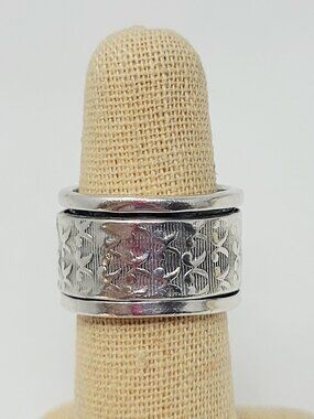 Sterling Silver 925 Spinner Ring Wide Band Etched Fidget Ring Size 8 **READ**